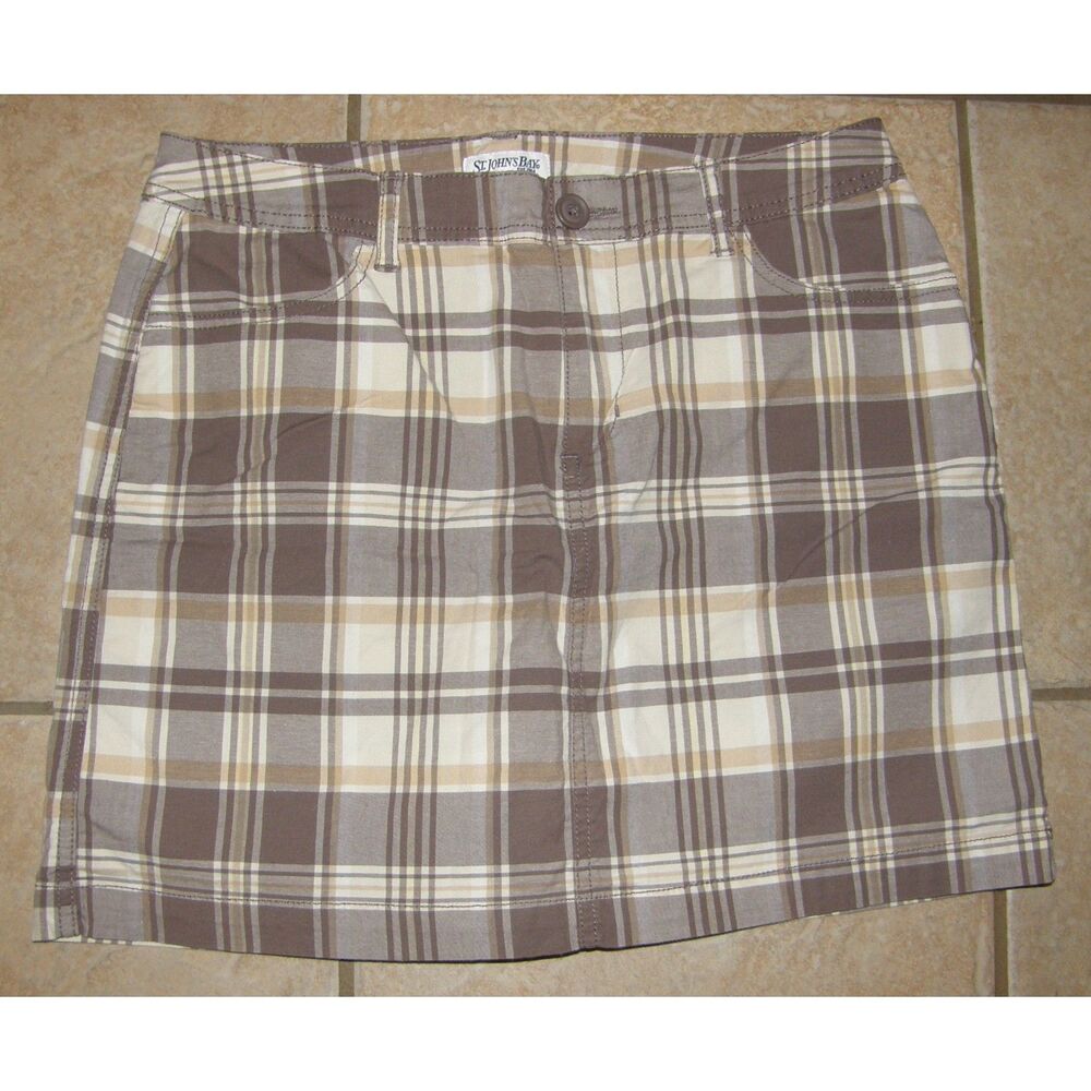 NEW NWOT Brown Plaid Sz 8 Casual Wear Stretchy Cotton Skort Pockets ST JOHNS BAY